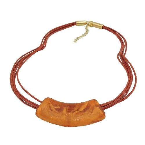 Kæde, 54x19 mm, vedhæng, rør, flad, buet, orange-rustbrun-marmoreret, blank, plastik, 45 cm