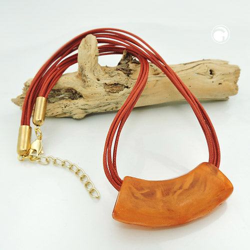 Kæde, 54x19 mm, vedhæng, rør, flad, buet, orange-rustbrun-marmoreret, blank, plastik, 45 cm