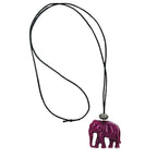 Kæde 45x40x22mm Elefantplastik fuchsia-hvid marmorsnor sort 90cm