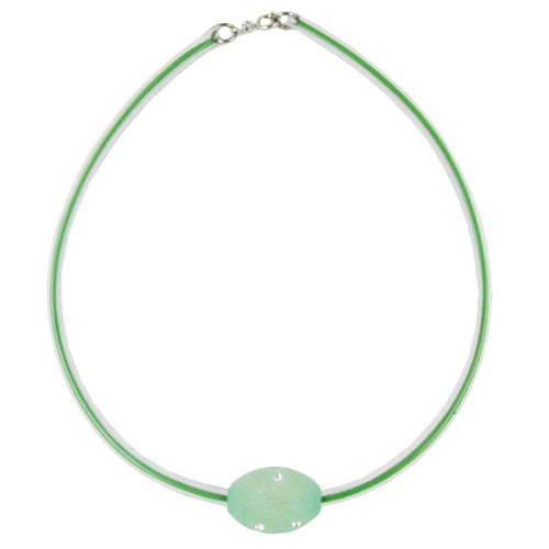 Kæde 26x20mm olivenmint krystal transparent gummirør 42 cm