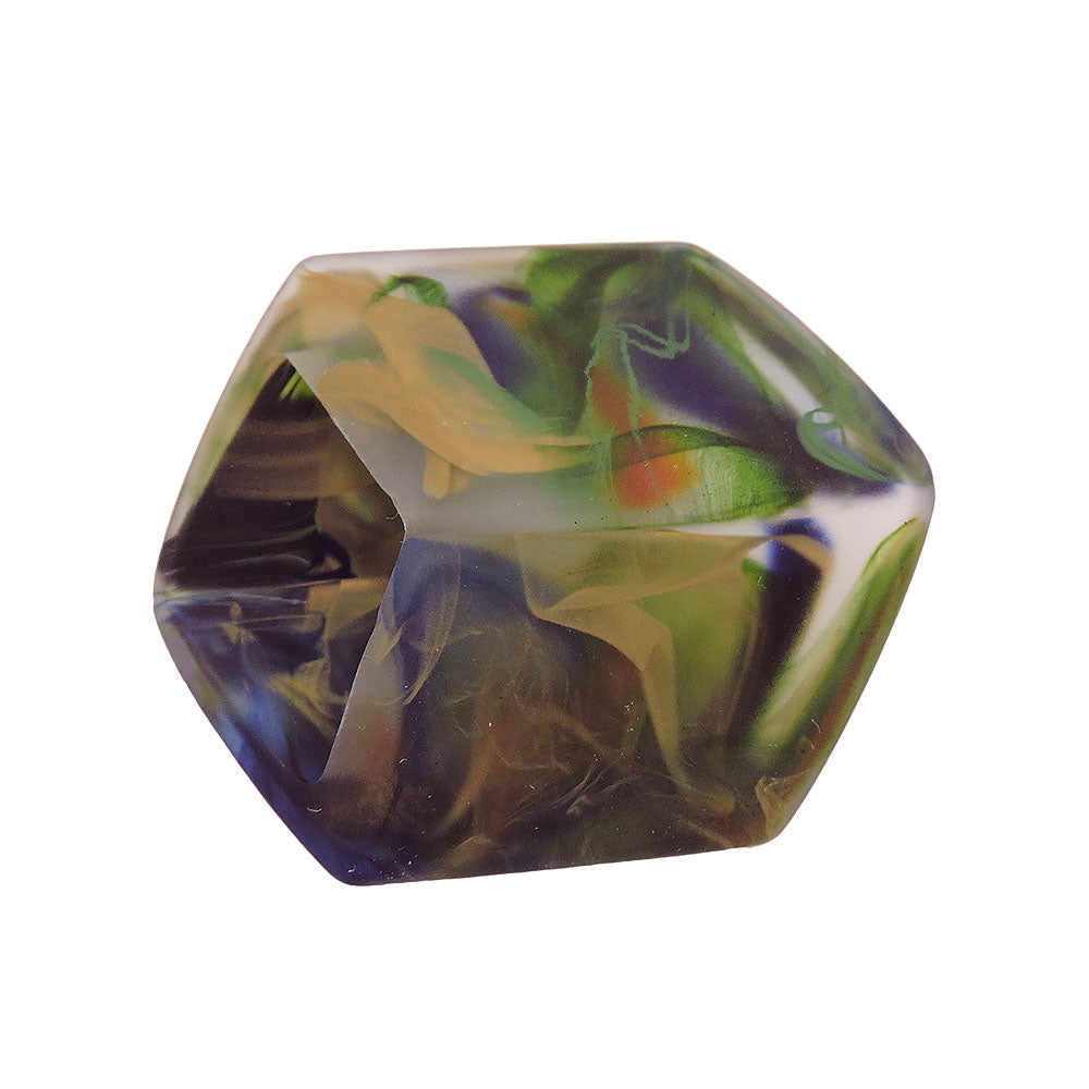 Stofring 45x36x18mm sekskantet grøn-blå-oliven-marmoreret mat plastik