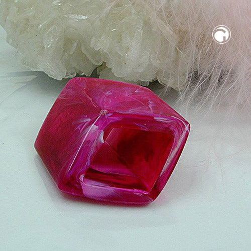 Stofring 45x36x18mm sekskantet lilla-pink-marmoreret skinnende plastik
