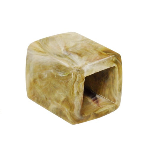 Stofring 45x36x18 mm sekskantet grøn-hvid-marmoreret skinnende plastik