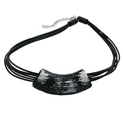 Kæde, 54x19mm, vedhæng, rør, flad, buet, sort-sølv, blank, plastik, 45 cm