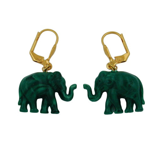 Leverback øreringe Øreringe 37x23mm guldtonet elefant mini grønmarmoreret plastik