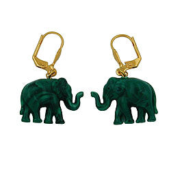Leverback øreringe Øreringe 37x23mm guldtonet elefant mini grønmarmoreret plastik