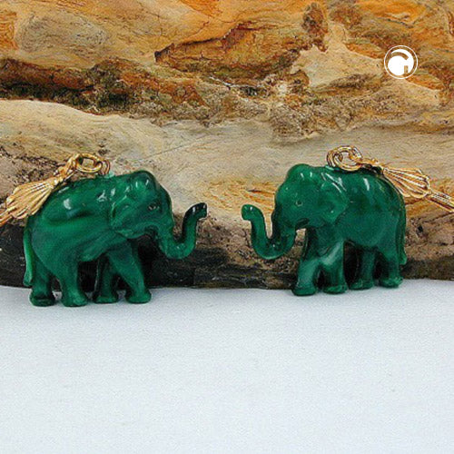 Leverback øreringe Øreringe 37x23mm guldtonet elefant mini grønmarmoreret plastik