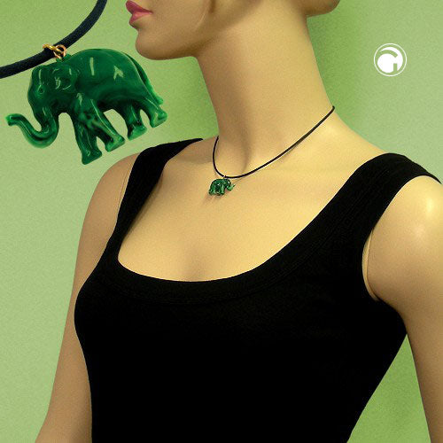 Kæde 23x17x9mm Elephant mini plastik grøn marmoreret skinnende snor grøn 40cm