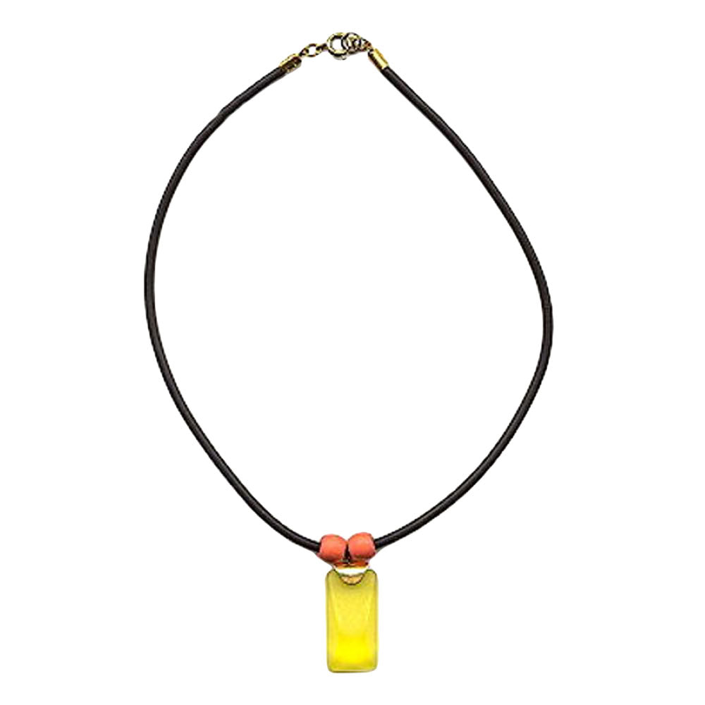 Kæde 25x10mm kvadratisk plastik gul 2 perler orange-mat skumgummi 45 cm