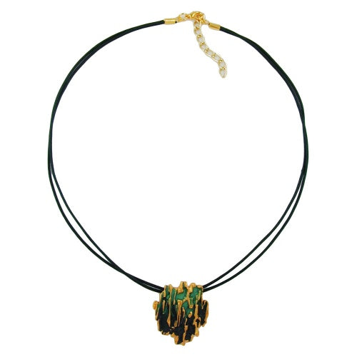 Kæde 34x28mm vedhæng Bark grøn mat guld emaljeret støbt metalsnor mørkegrøn 42 cm