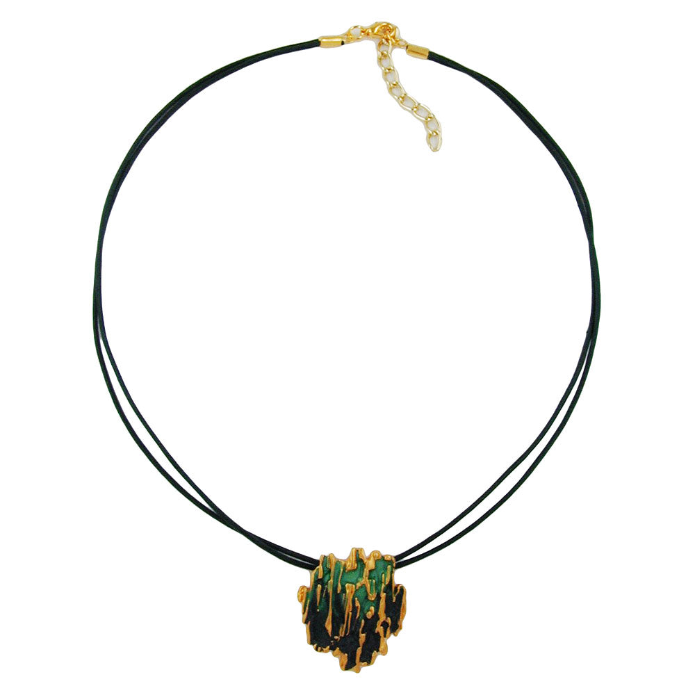 Kæde 34x28mm vedhæng Bark grøn mat guld emaljeret støbt metalsnor mørkegrøn 42 cm