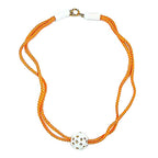 Kæde 16 mm perlehvid med guldfarvet plastik tekstilsnor orange 40 cm