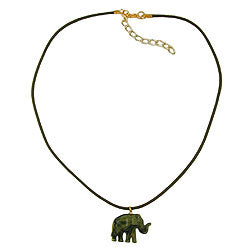 Kæde 23x17x9mm Elephant mini plastik oliven-marmoreret skinnende snor oliven 40cm