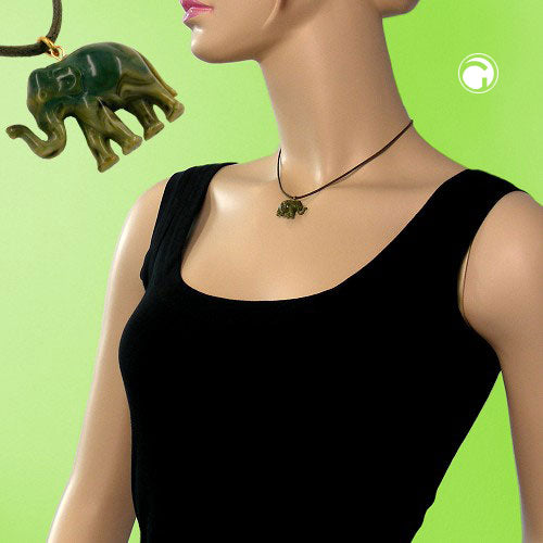 Kæde 23x17x9mm Elephant mini plastik oliven-marmoreret skinnende snor oliven 40cm