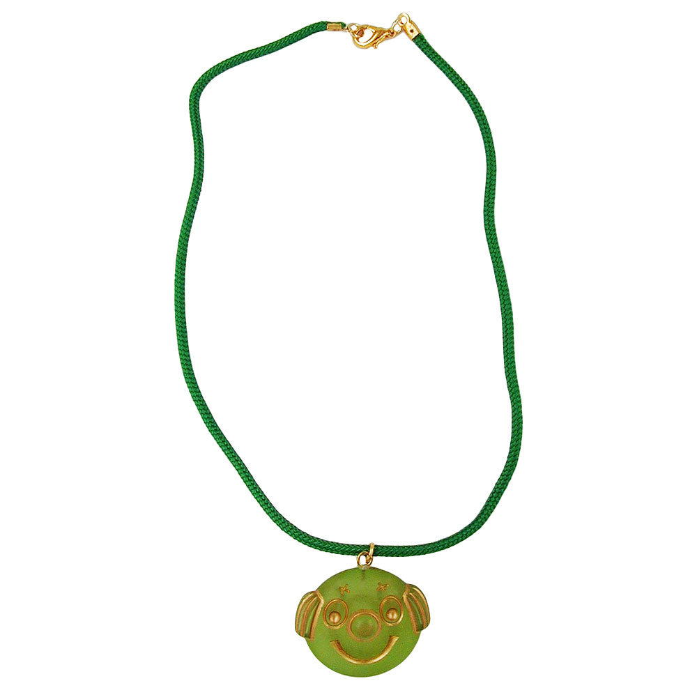 Kæde 29 mm rund klovneansigt lavet af plastik lysegrøn mat 40 cm grøn snor grøn