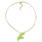 Kæde Børnekæde 40x22mm vedhæng Plastik Hoppende Delfiner Grøn mat snor Limegrøn 45cm