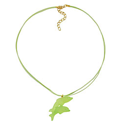 Kæde Børnekæde 40x22mm vedhæng Plastik Hoppende Delfiner Grøn mat snor Limegrøn 45cm