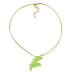 Kæde Børnekæde 40x22mm vedhæng Plastik Hoppende Delfiner Grøn mat snor Limegrøn 45cm