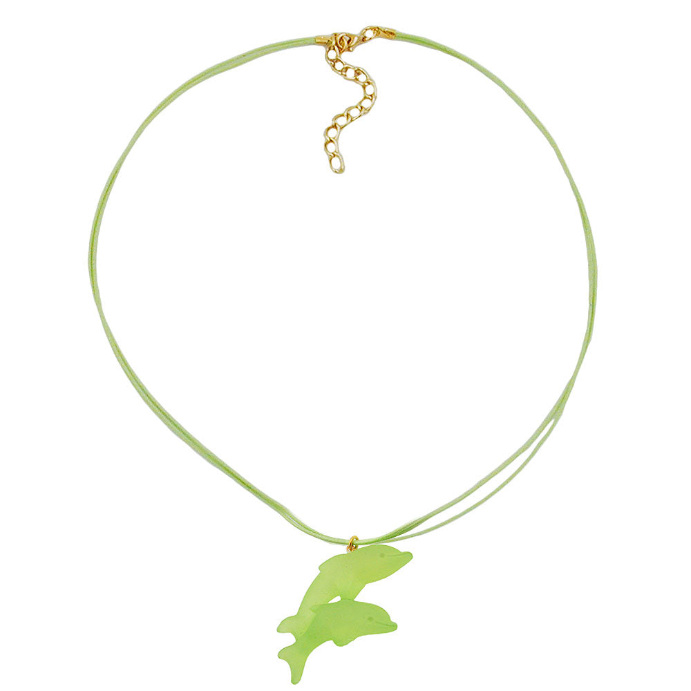 Kæde Børnekæde 40x22mm vedhæng Plastik Hoppende Delfiner Grøn mat snor Limegrøn 45cm