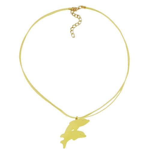 Kæde Børnekæde 40x22mm vedhæng Plastik Jumping Dolphins gul mat snor lysegul 45cm