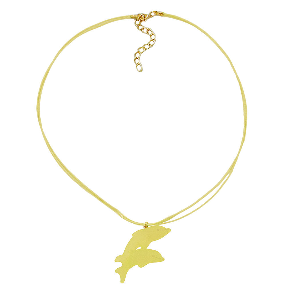 Kæde Børnekæde 40x22mm vedhæng Plastik Jumping Dolphins gul mat snor lysegul 45cm