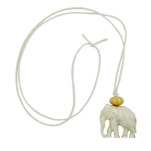 Kæde 35x32x18mm elefantplastik hvid-grå-marmoreret snor beige 90cm