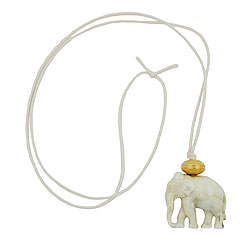Kæde 35x32x18mm elefantplastik hvid-grå-marmoreret snor beige 90cm