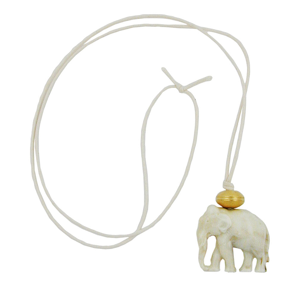 Kæde 35x32x18mm elefantplastik hvid-grå-marmoreret snor beige 90cm