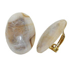 Clip Earring 27x19mm oval beige-hornmarmoreret skinnende plastikbouton