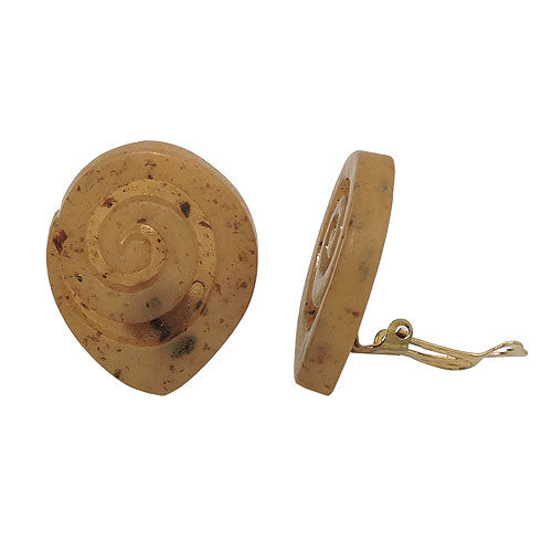 Clip ørering 30x25mm spids oval snegl brunmarmoreret plastik Bouton