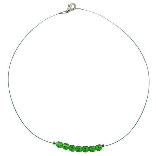 Kædetrådskæde med facetterede glasperler Grøn 40 cm