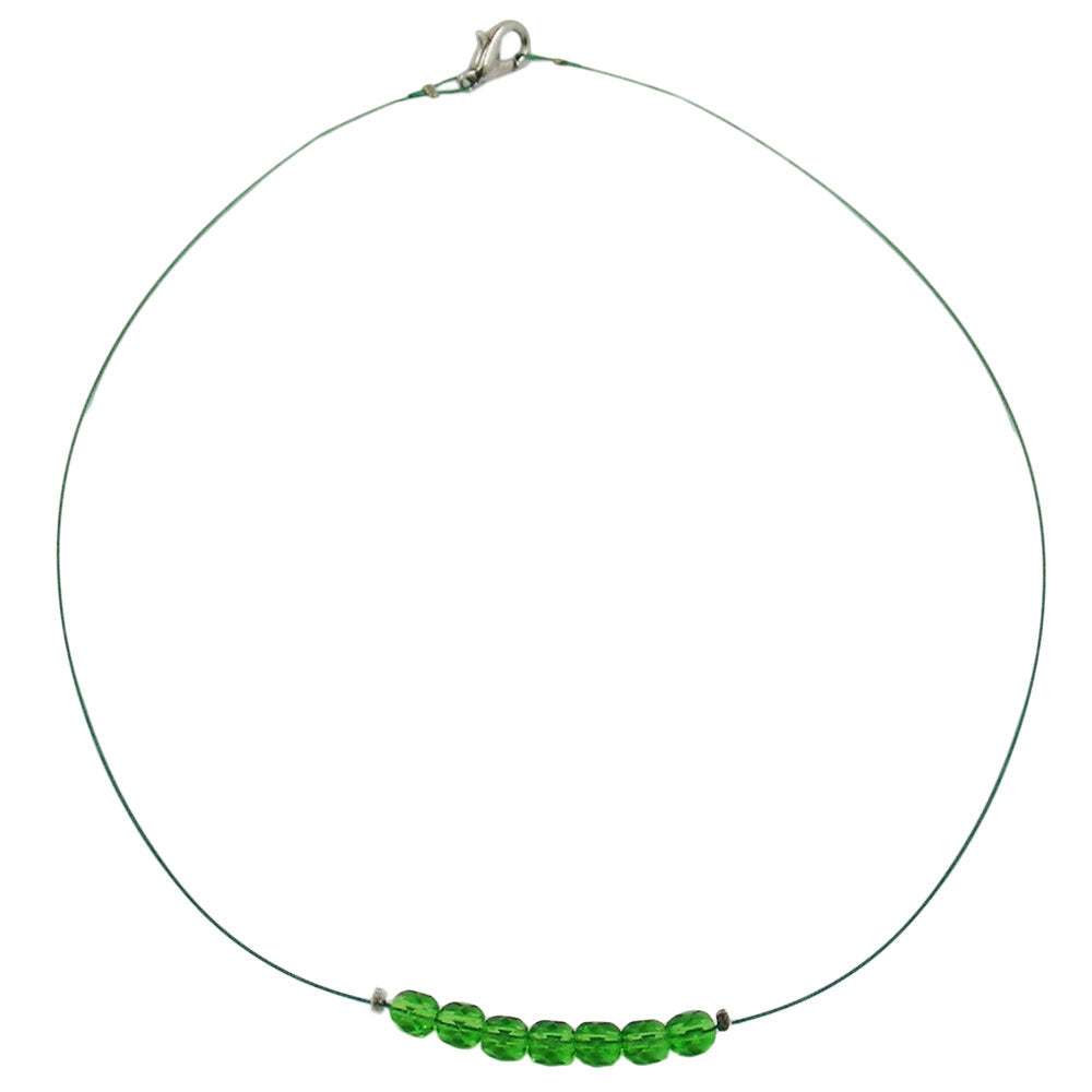 Kædetrådskæde med facetterede glasperler Grøn 40 cm