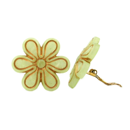 Clip Earring 30mm Bloom Light Green Transparent Gold Matte Plastic Bouton