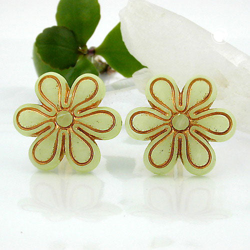 Clip Earring 30mm Bloom Light Green Transparent Gold Matte Plastic Bouton