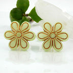 Clip Earring 30mm Bloom Light Green Transparent Gold Matte Plastic Bouton