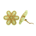 Clip Earring 30mm Bloom Light Green Transparent Gold Matte Plastic Bouton