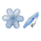 Clip ørering 30mm blomster lyseblå-gennemsigtig-sølv mat plastik bouton