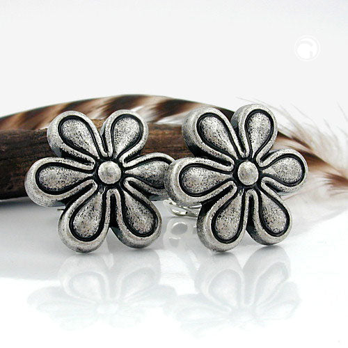 Clip Earring 30mm Bloom Antik Sølvfarvet Plastik Bouton