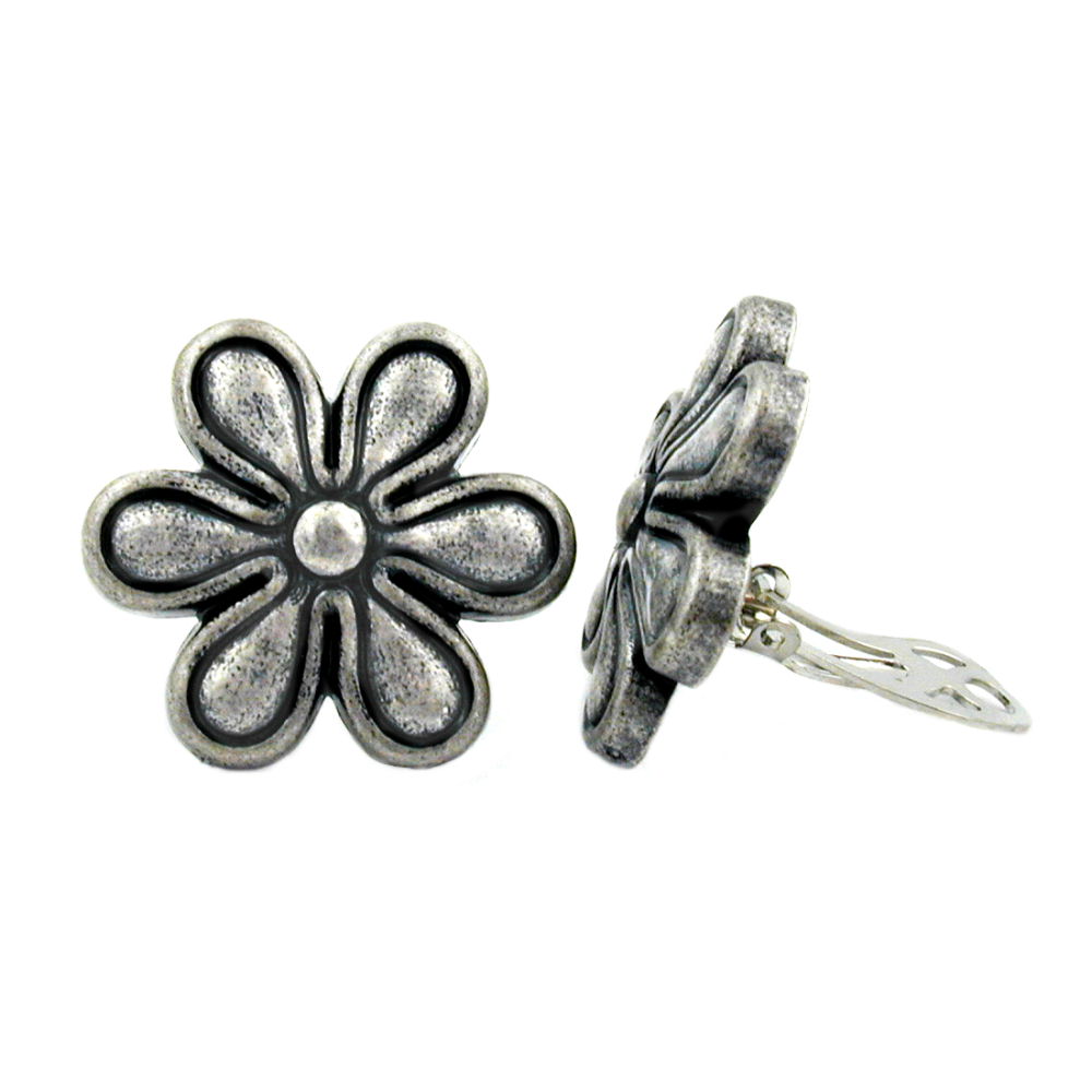 Clip Earring 30mm Bloom Antik Sølvfarvet Plastik Bouton