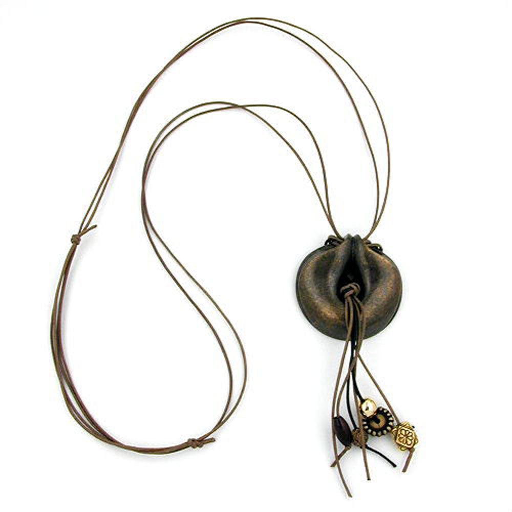 Kæde 52mm vedhæng Amulet Plastik Antik Messingsnor Brun 100cm