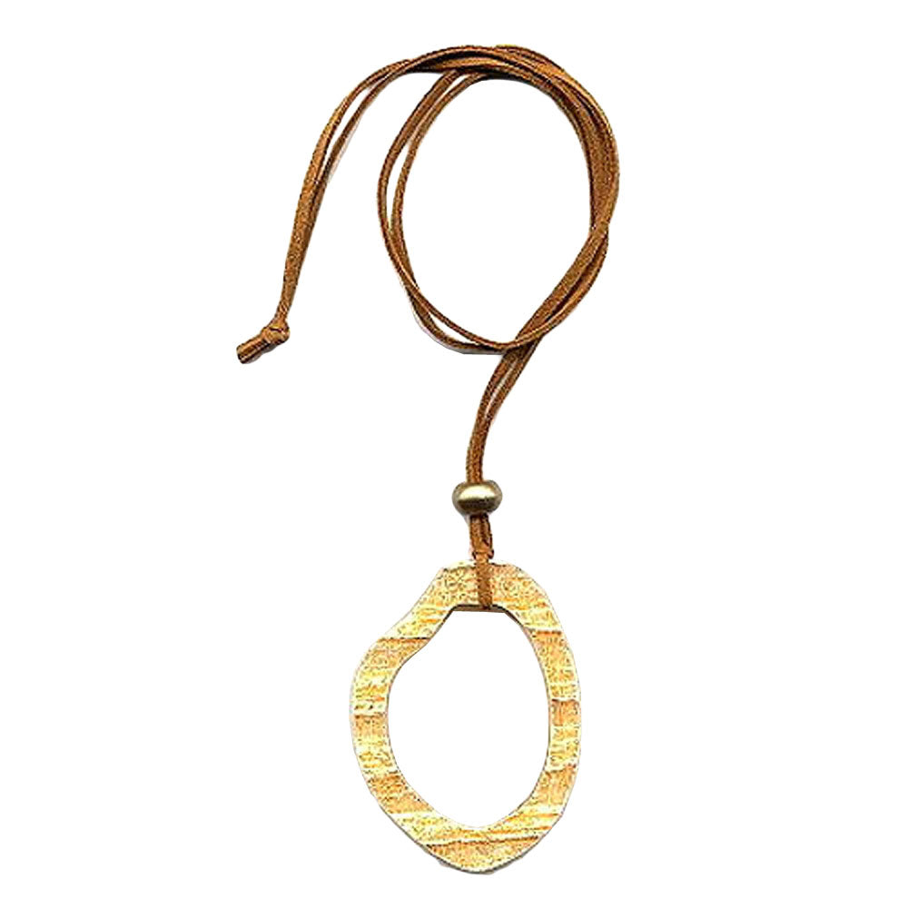 Halskæde 75x55mm træring Plastik orange-gul lædersnor Naturlig 90cm