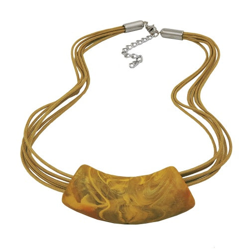 Kæde 54x19mm Hængende rør fladbøjet oliven-gul-marmoreret mat plastik 45 cm