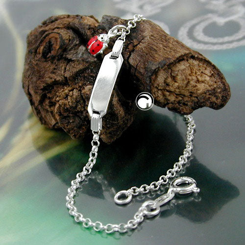 Skjoldbånd til børn Ankerkæde Graveringsplade 1,9x5,8 mm Ladybug Sølv 925
