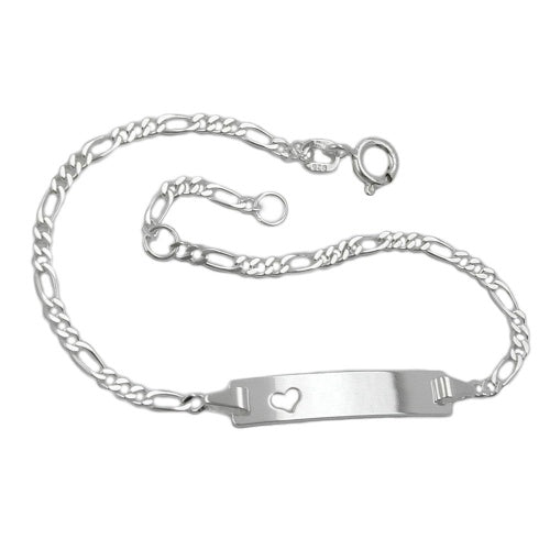Skjoldarmbånd 2mm Figaro-kæde med hjertearmbånd med graveringsplade 25x5x1mm sølv 925