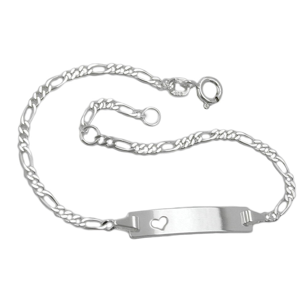 Skjoldarmbånd 2mm Figaro-kæde med hjertearmbånd med graveringsplade 25x5x1mm sølv 925