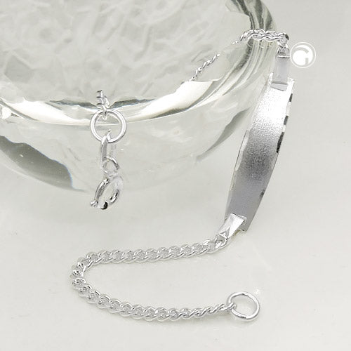 Skjoldarmbånd til børn 2 mm kantkæde graveret plade 23x5 mm mat diamant sølv 925 14 cm