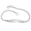 Skjoldarmbånd til børn 2 mm kantkæde graveret plade 23x5 mm mat diamant sølv 925 14 cm