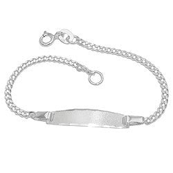 Skjoldarmbånd til børn 2 mm kantkæde graveret plade 23x5 mm mat diamant sølv 925 14 cm
