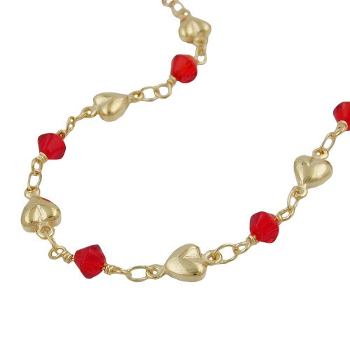 Armbånd 5mm Fantasy Heart og Glass Bead Red AMD