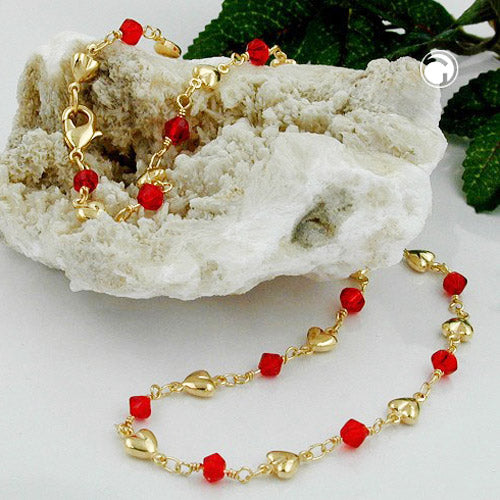 Armbånd 5mm Fantasy Heart og Glass Bead Red AMD
